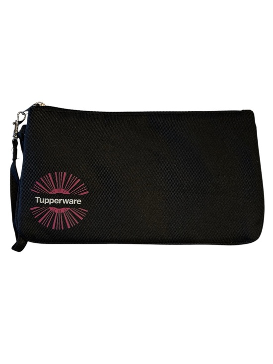 Tupperware Handbags - Tupperware Black Wristlet Pouch with Pink Logo Burst